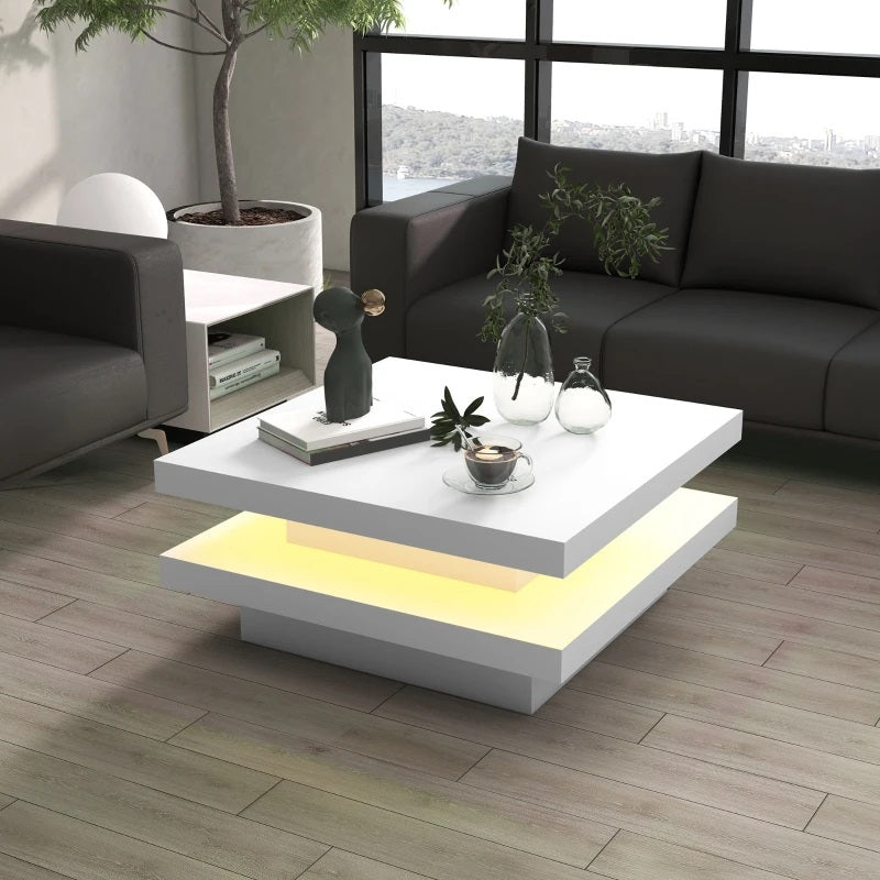 Ellie Modern White Square Coffee Table with Colour Changing LED Light