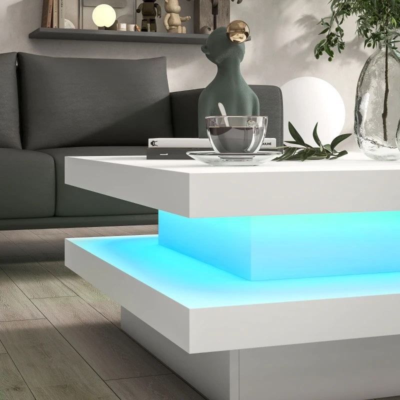 Ellie Modern White Square Coffee Table with Colour Changing LED Light