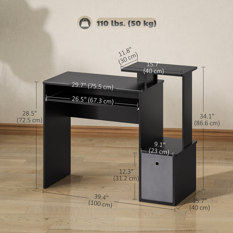 Emberlyn Court 39" Computer Desk with Sliding Keyboard Tray, Storage Drawer and Shelf - Black