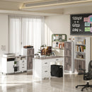 Emerson Modern White Farmhouse Student Desk with 3 Drawers, File Drawer for Small Spaces and Woodgrain Desktop