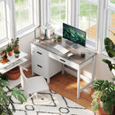 Emerson Modern White Farmhouse Student Desk with 3 Drawers, File Drawer for Small Spaces and Woodgrain Desktop