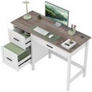 Emerson Modern White Farmhouse Student Desk with 3 Drawers, File Drawer for Small Spaces and Woodgrain Desktop