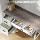Emerson Modern White Farmhouse Student Desk with 3 Drawers, File Drawer for Small Spaces and Woodgrain Desktop