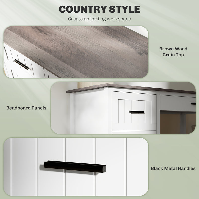 Emerson Modern White Farmhouse Student Desk with 3 Drawers, File Drawer for Small Spaces and Woodgrain Desktop