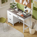 Emerson Modern White Farmhouse Student Desk with 3 Drawers, File Drawer for Small Spaces and Woodgrain Desktop