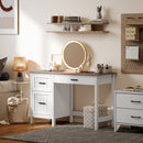 Emerson Modern White Farmhouse Student Desk with 3 Drawers, File Drawer for Small Spaces and Woodgrain Desktop