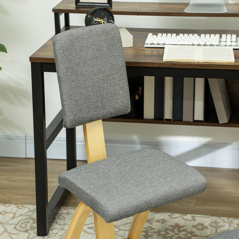Ergonomic Kneeling Chair with Rocking Wood Kneeling Stool for Improved Back Posture - Natural Wood, Grey Upholstery
