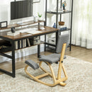 Ergonomic Kneeling Chair with Rocking Wood Kneeling Stool for Improved Back Posture - Natural Wood, Grey Upholstery