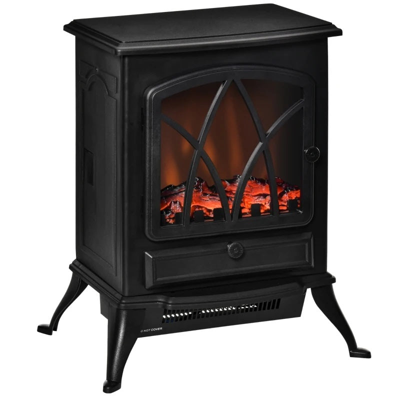 EvenStar Stove Style Electric Fireplace with Adjustable Flame and 750/1500W Output - Black