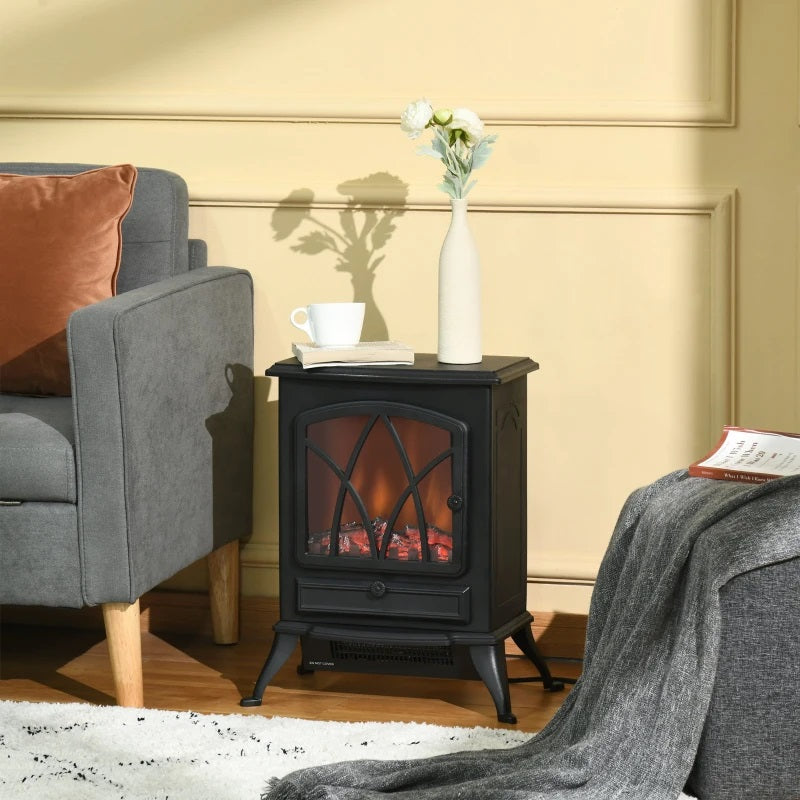 EvenStar Stove Style Electric Fireplace with Adjustable Flame and 750/1500W Output - Black