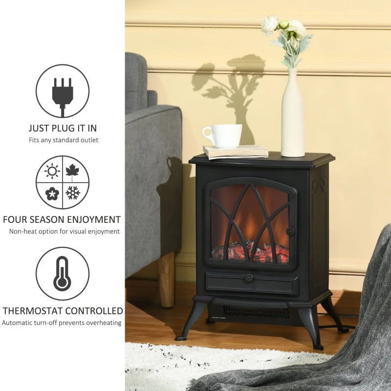 EvenStar Stove Style Electric Fireplace with Adjustable Flame and 750/1500W Output - Black