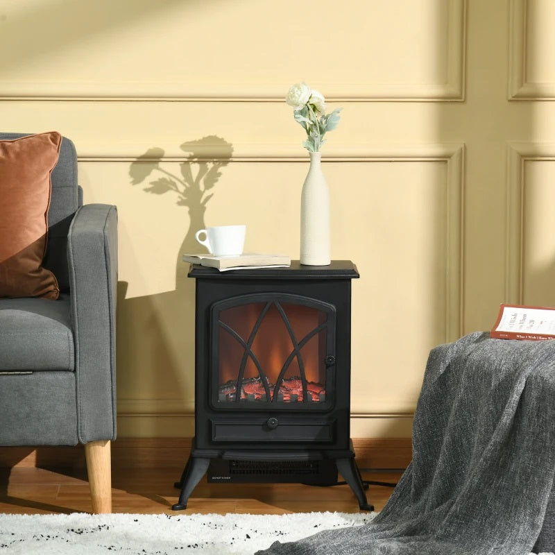 EvenStar Stove Style Electric Fireplace with Adjustable Flame and 750/1500W Output - Black