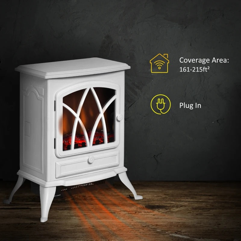 EvenStar Stove Style Electric Fireplace with Adjustable Flame and 750/1500W Output - White