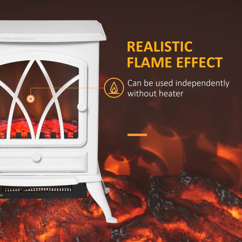 EvenStar Stove Style Electric Fireplace with Adjustable Flame and 750/1500W Output - White