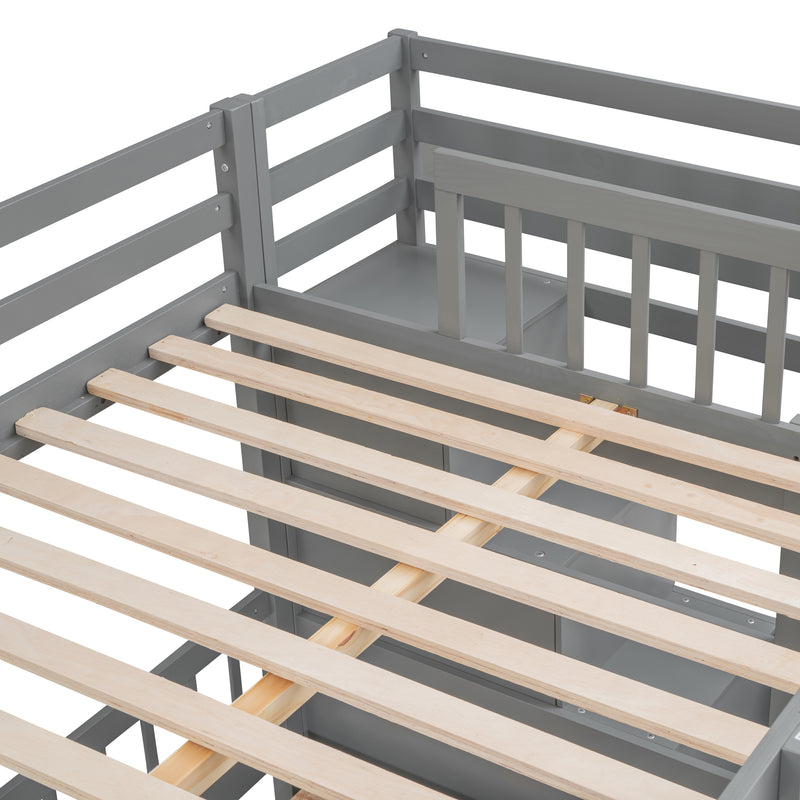 Fabletown Loft Full Over Twin Bunk Bed with Desk, Drawers, Stairs, and Integrated Dresser in Grey 98"L x 80"W x 64.5"H