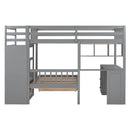 Fabletown Loft Full Over Twin Bunk Bed with Desk, Drawers, Stairs, and Integrated Dresser in Grey 98"L x 80"W x 64.5"H