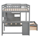 Fabletown Loft Full Over Twin Bunk Bed with Desk, Drawers, Stairs, and Integrated Dresser in Grey 98"L x 80"W x 64.5"H
