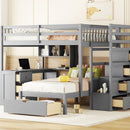 Fabletown Loft Full Over Twin Bunk Bed with Desk, Drawers, Stairs, and Integrated Dresser in Grey 98"L x 80"W x 64.5"H