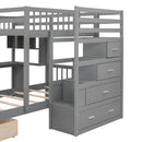 Fabletown Loft Full Over Twin Bunk Bed with Desk, Drawers, Stairs, and Integrated Dresser in Grey 98"L x 80"W x 64.5"H