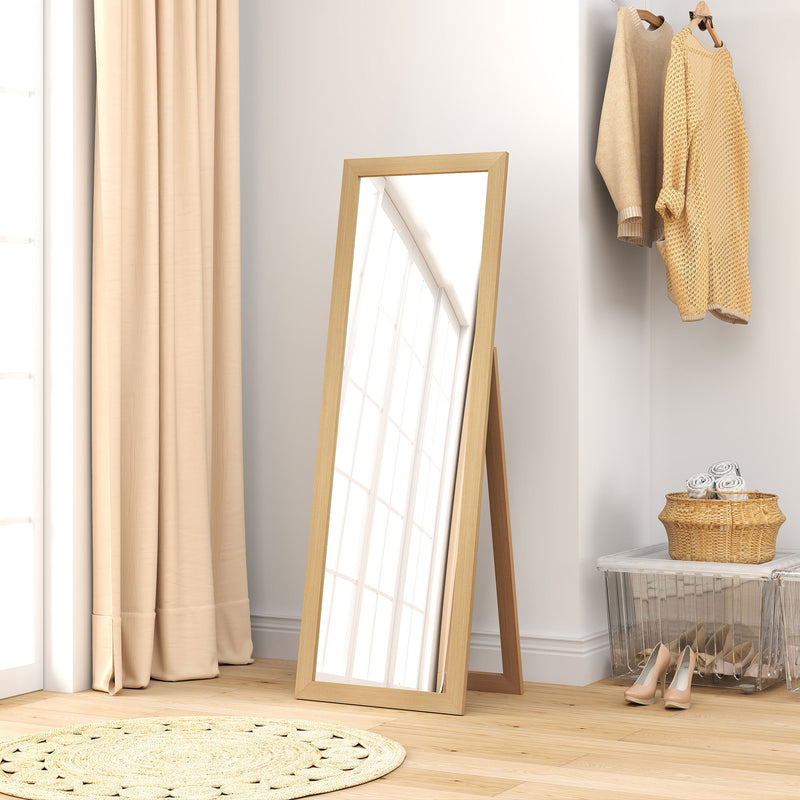 Mirrors, 58" x 20" Oak Wood Grain Floor Standing Mirror, Full Body Mirror for Bedroom - Seasonal Overstock