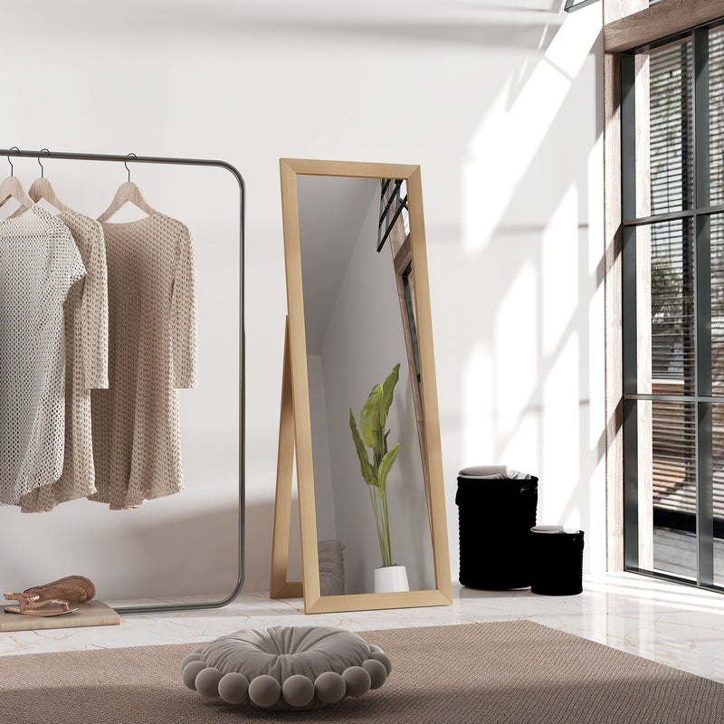 Mirrors, 58" x 20" Oak Wood Grain Floor Standing Mirror, Full Body Mirror for Bedroom - Seasonal Overstock