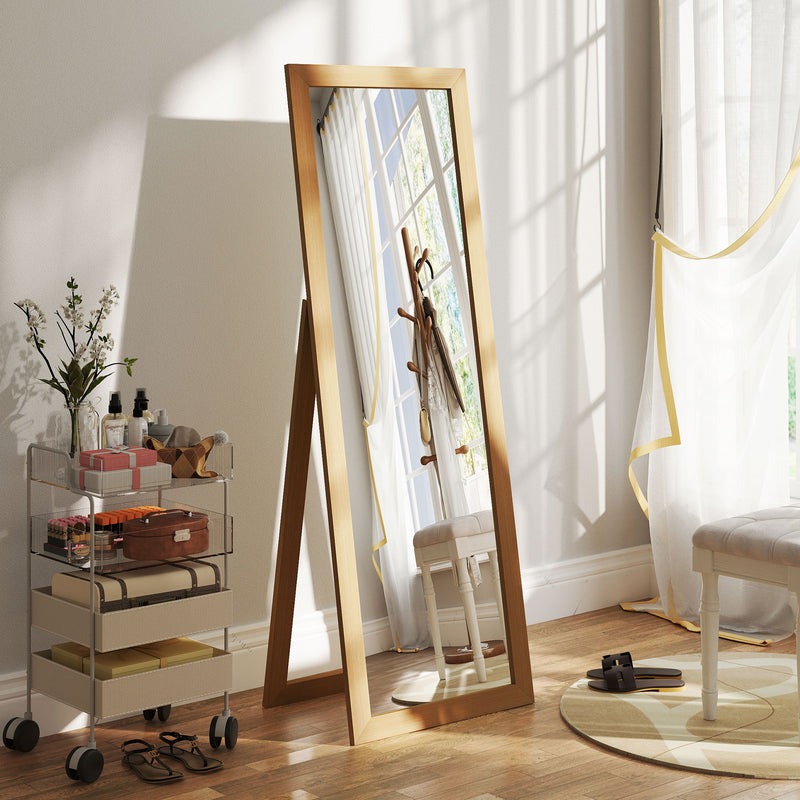 Mirrors, 58" x 20" Oak Wood Grain Floor Standing Mirror, Full Body Mirror for Bedroom - Seasonal Overstock