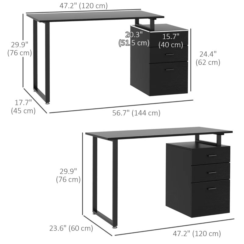 Gaetano Industrial Style Desk & File Cabinet - Black