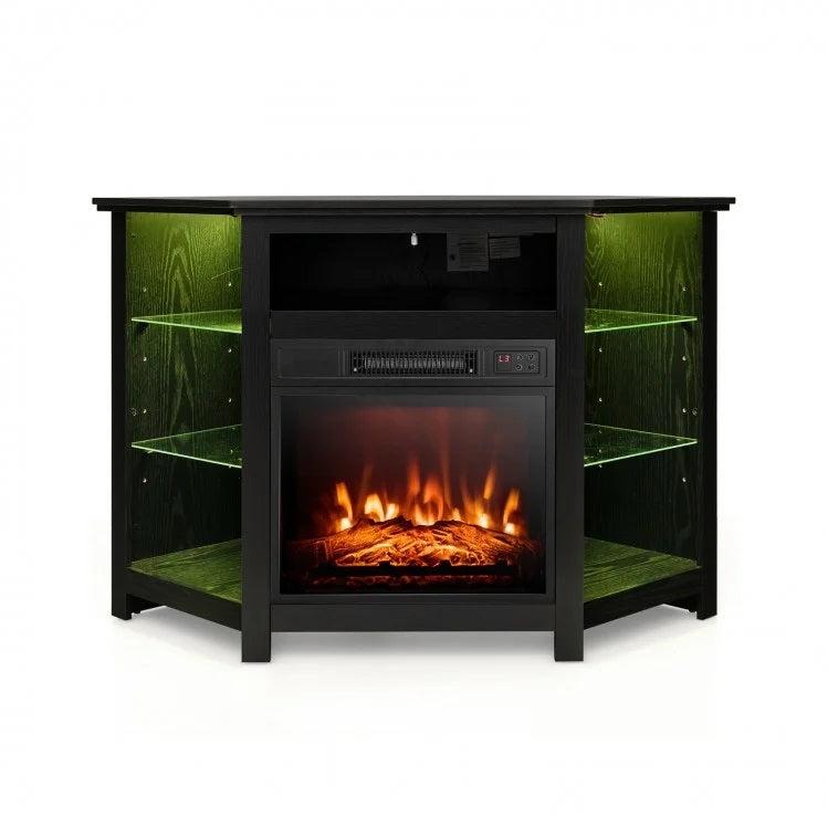 Gerrard Fireplace Black Corner TV Stand with LED Lights and Smart APP Control for up to 50" TVs