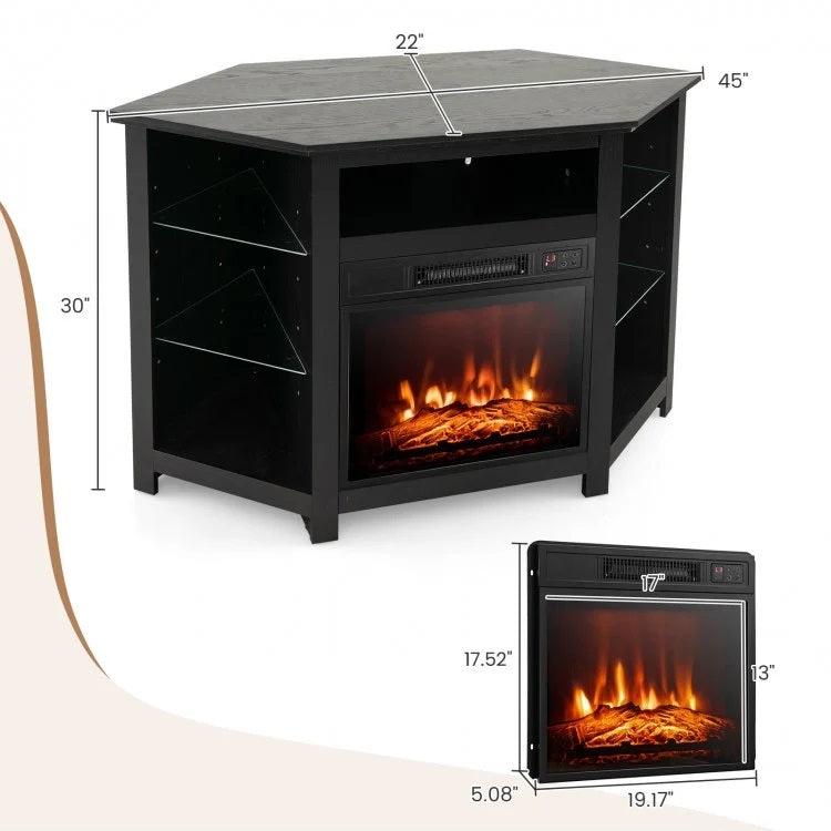 Gerrard Fireplace Black Corner TV Stand with LED Lights and Smart APP Control for up to 50" TVs