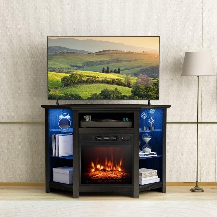 Gerrard Fireplace Black Corner TV Stand with LED Lights and Smart APP Control for up to 50" TVs