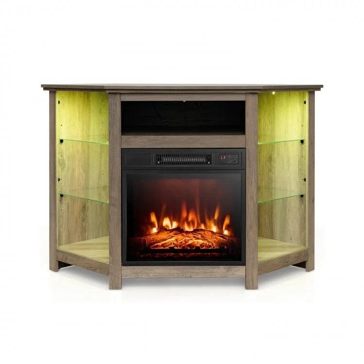 Gerrard Fireplace Grey Corner TV Stand with LED Lights and Smart APP Control for up to 50" TVs