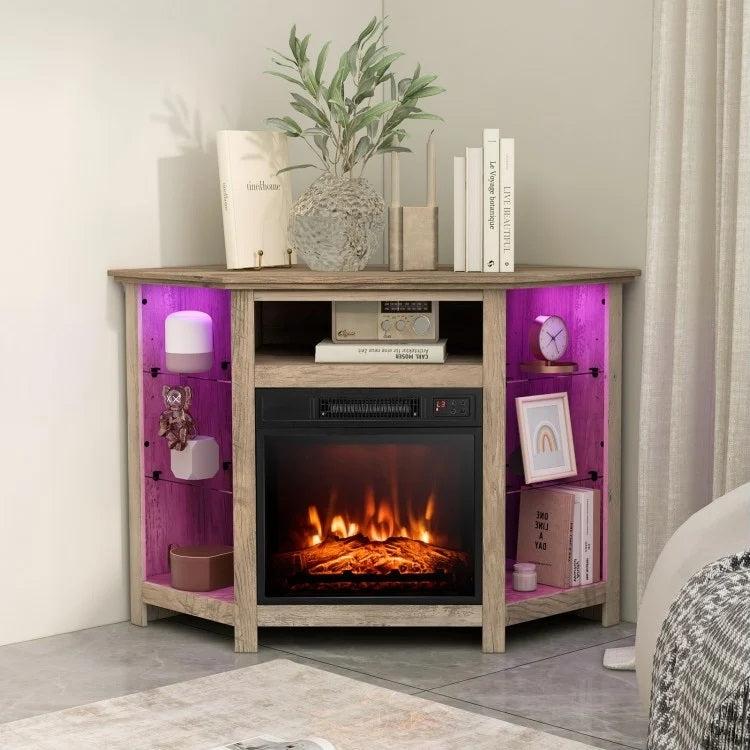 Gerrard Fireplace Grey Corner TV Stand with LED Lights and Smart APP Control for up to 50" TVs