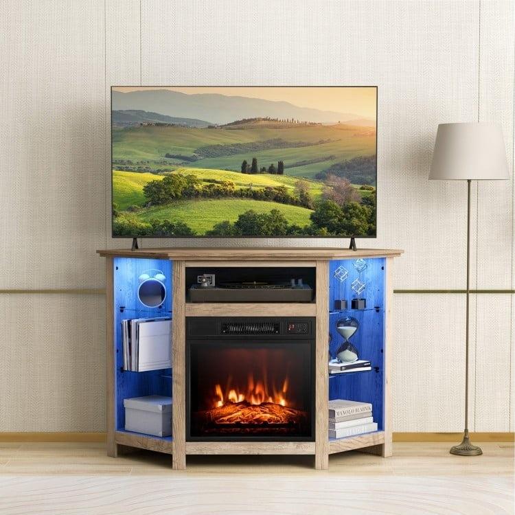 Gerrard Fireplace Grey Corner TV Stand with LED Lights and Smart APP Control for up to 50" TVs