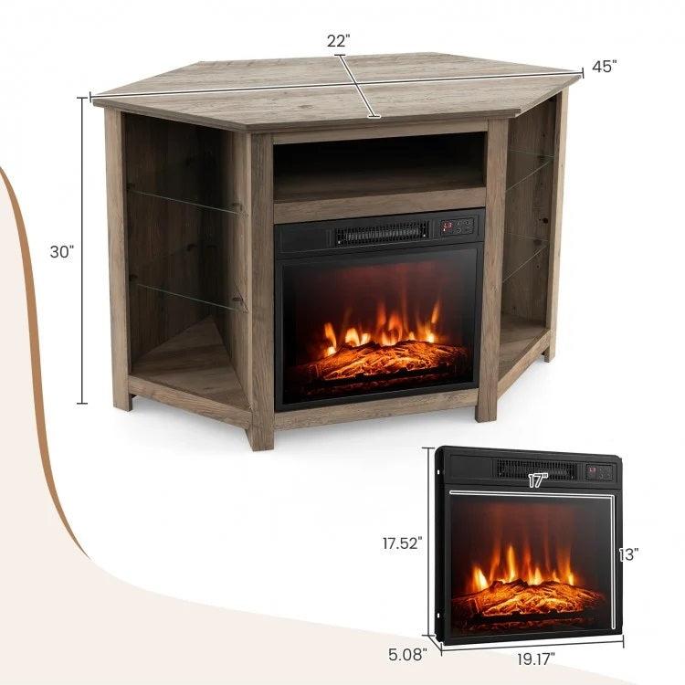 Gerrard Fireplace Grey Corner TV Stand with LED Lights and Smart APP Control for up to 50" TVs