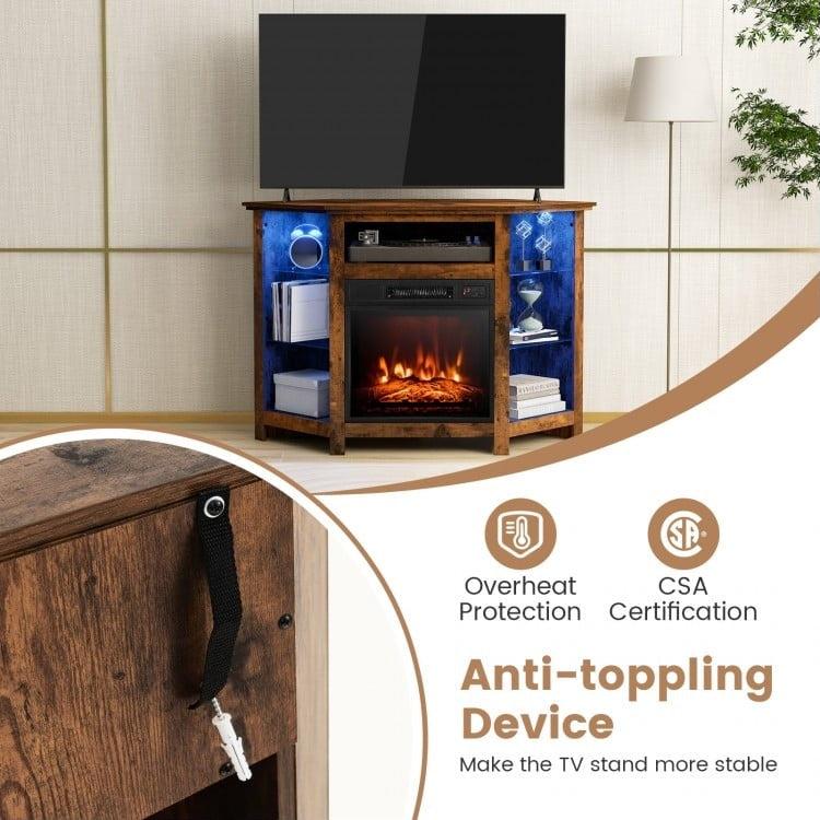 Gerrard Fireplace Rustic Brown Corner TV Stand with LED Lights and Smart APP Control for up to 50" TVs