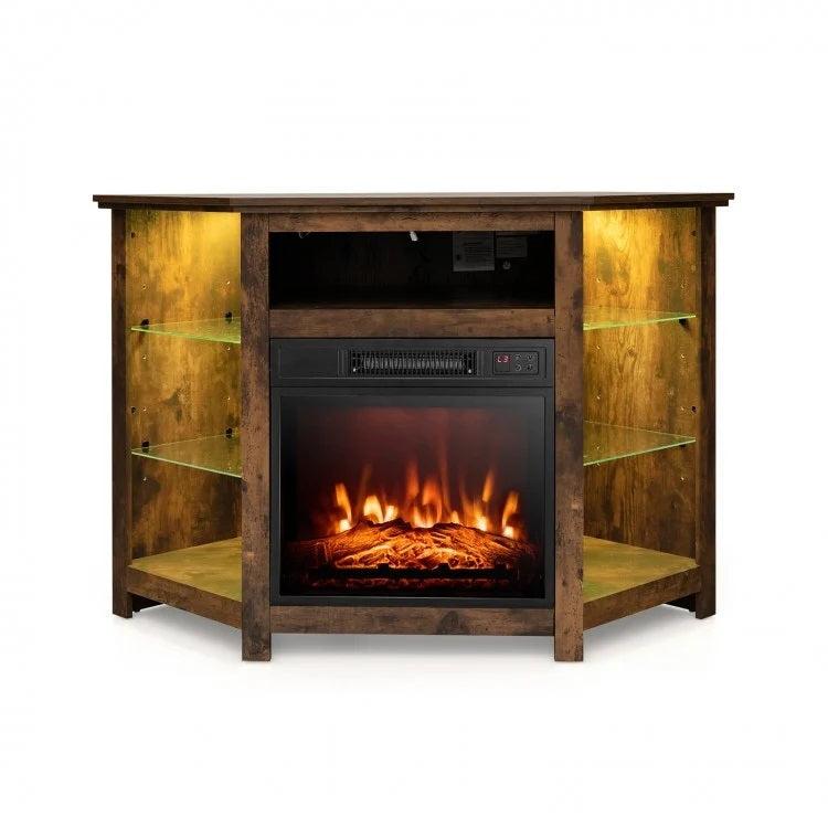 Gerrard Fireplace Rustic Brown Corner TV Stand with LED Lights and Smart APP Control for up to 50" TVs