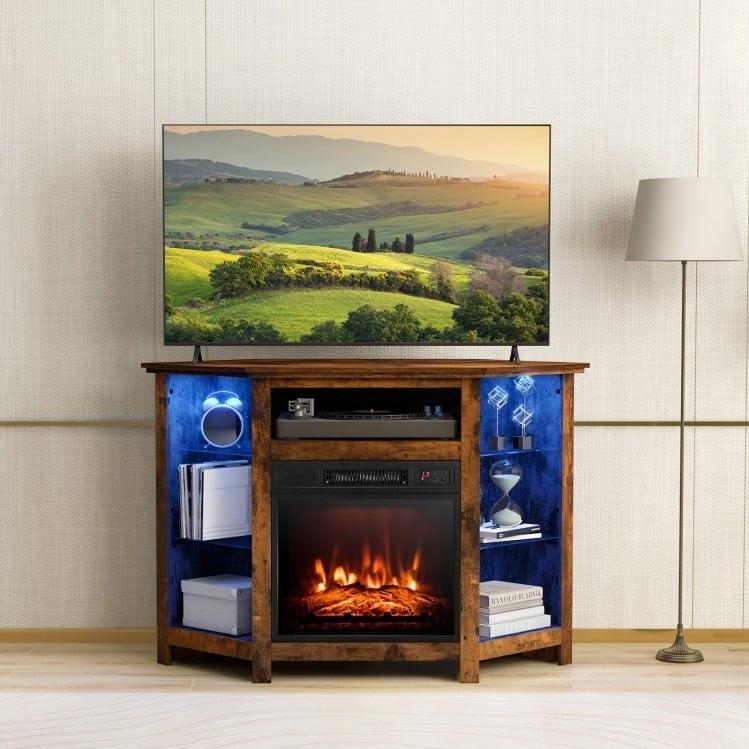 Gerrard Fireplace Rustic Brown Corner TV Stand with LED Lights and Smart APP Control for up to 50" TVs