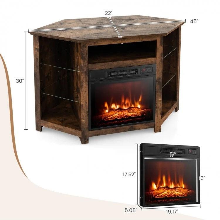 Gerrard Fireplace Rustic Brown Corner TV Stand with LED Lights and Smart APP Control for up to 50" TVs