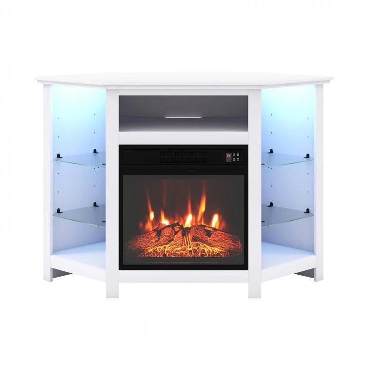 Gerrard Fireplace White Corner TV Stand with LED Lights and Smart APP Control for up to 50" TVs