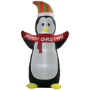 Giant Inflatable Christmas display  penguin wearing a Santa hat and 'Merry Christmas' scarf on a white background