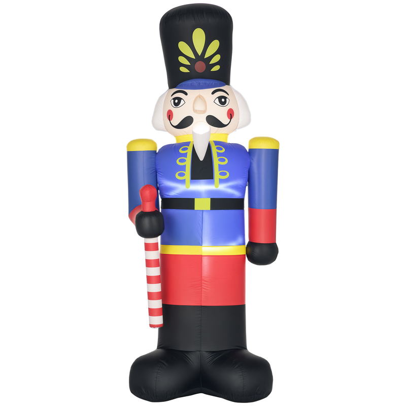Giant inflatable nutcracker Christmas display with colorful outfit on a white background