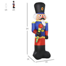 Inflatable nutcracker decoration with dimensions on a white background