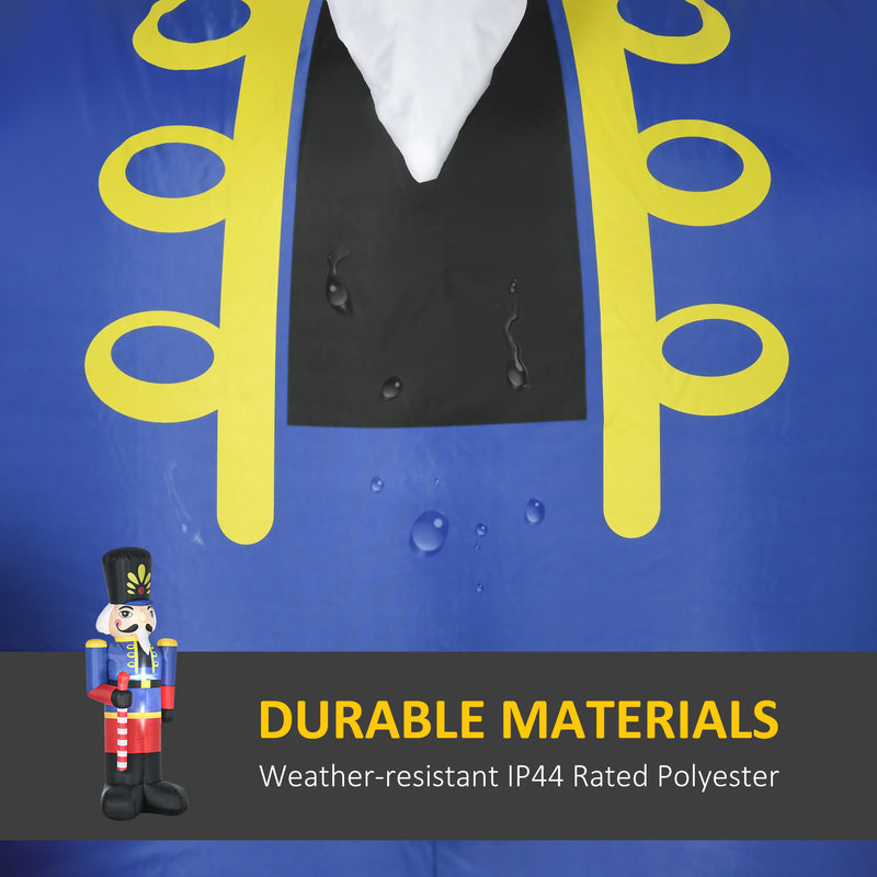 Blue raincoat with yellow buttons on a blue background, featuring durable materials text.