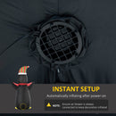 Black inflatable decoration with air blower and penguin figure, featuring text on instant setup.