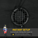 Black air blower with text about instant setup and a nutcracker illustration.