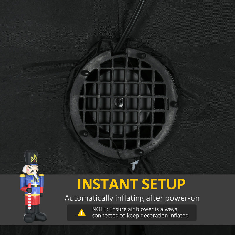 Black air blower with text about instant setup and a nutcracker illustration.