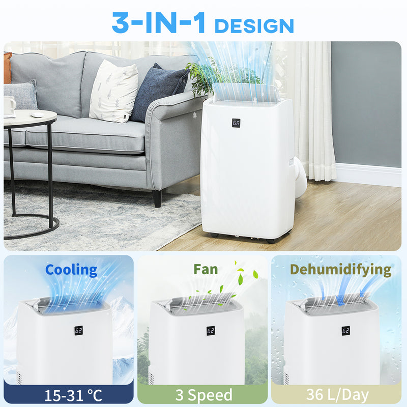 Air Conditioner, HOMCOM 14,000BTU Portable Air Conditioner and Dehumidifier with 24-Hour Timer, Window Kit 700 Sq.ft. - White - Seasonal Overstock