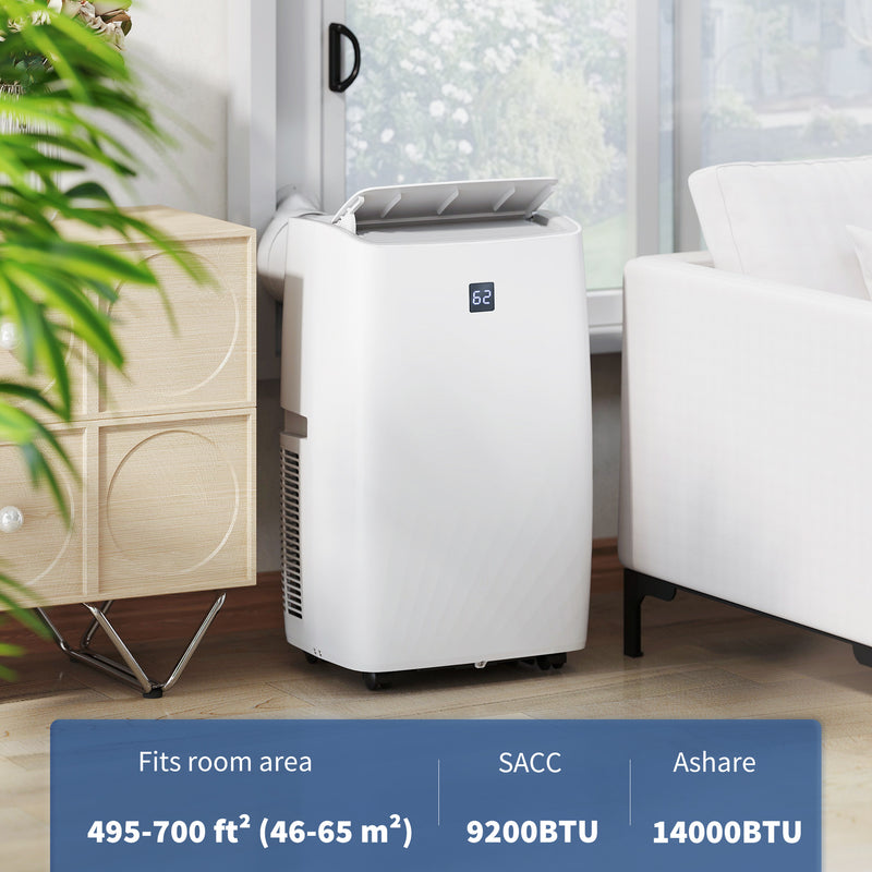 Air Conditioner, HOMCOM 14,000BTU Portable Air Conditioner and Dehumidifier with 24-Hour Timer, Window Kit 700 Sq.ft. - White - Seasonal Overstock