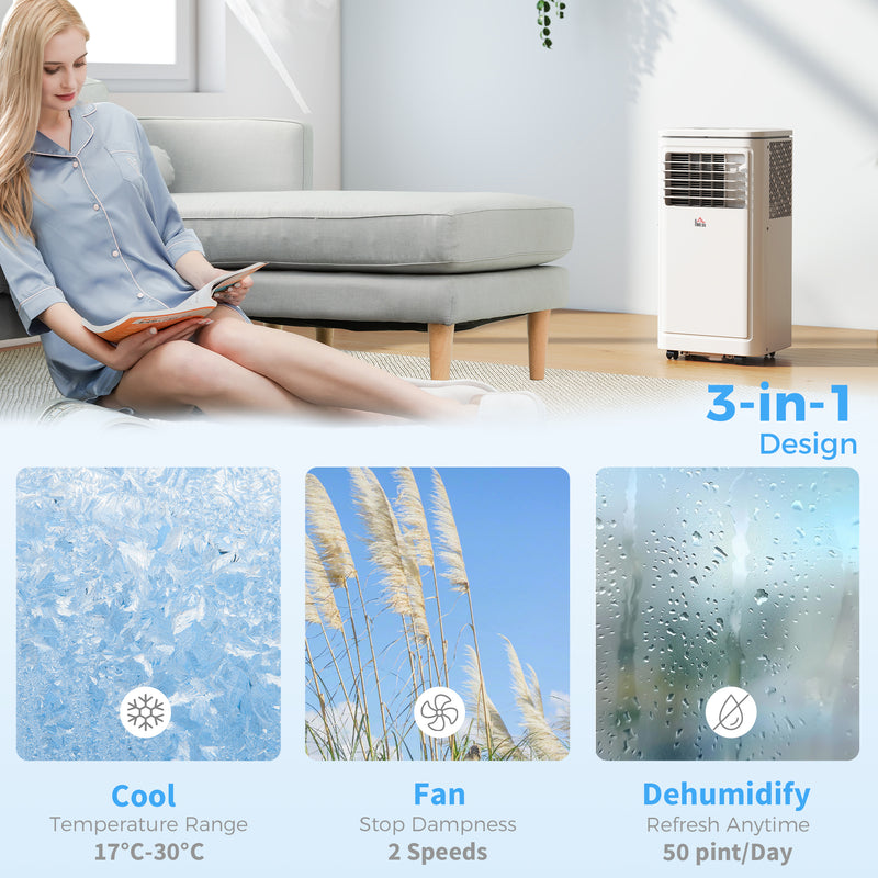 Air Conditioner, HOMCOM 8,000BTU Portable Air Conditioner and Dehumidifier with 24-Hour Timer and Window Mount Kit - Cream White - Seasonal Overstock