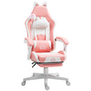 HOMCOM Cute Racing Gamer Chair, Faux Leather Gaming Chair with Footrest, Headrest and Lumbar Support, Pink White